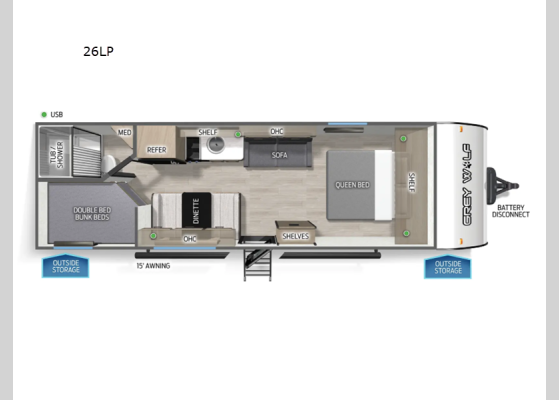 Floorplan - 2026 Cherokee Grey Wolf 26LP Travel Trailer