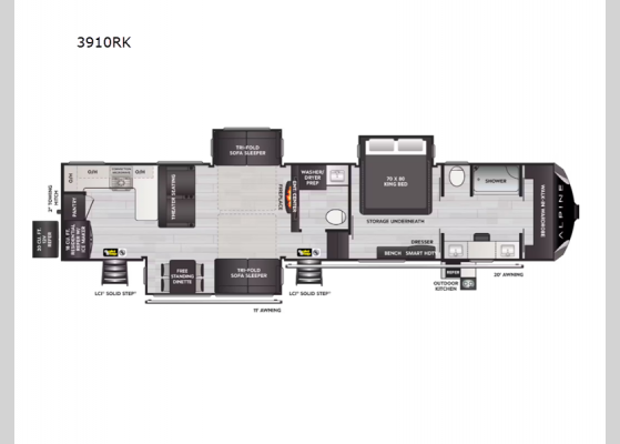 Floorplan - 2025 Alpine 3910RK Fifth Wheel