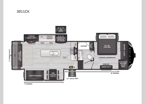 Floorplan - 2025 Alpine 3011CK Fifth Wheel