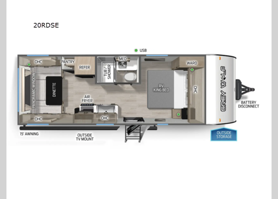 Floorplan - 2026 Cherokee Grey Wolf 20RDSE Travel Trailer