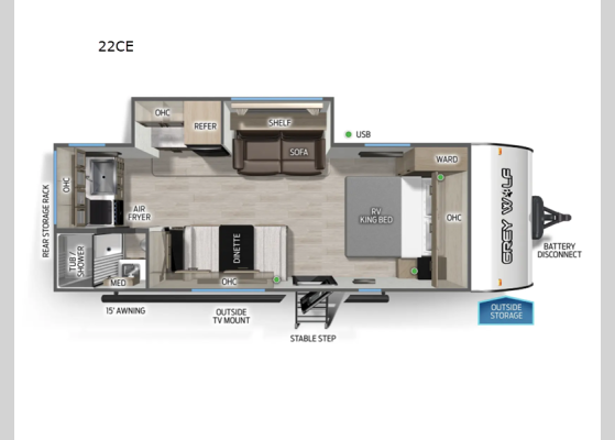 Floorplan - 2026 Cherokee Grey Wolf 22CE Travel Trailer