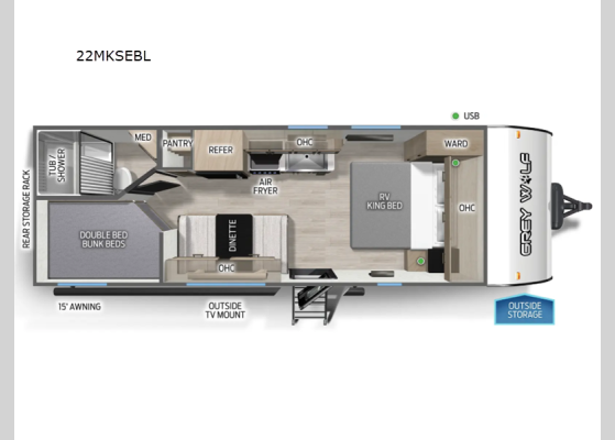 Floorplan - 2026 Cherokee Grey Wolf Black Label 22MKSEBL Travel Trailer