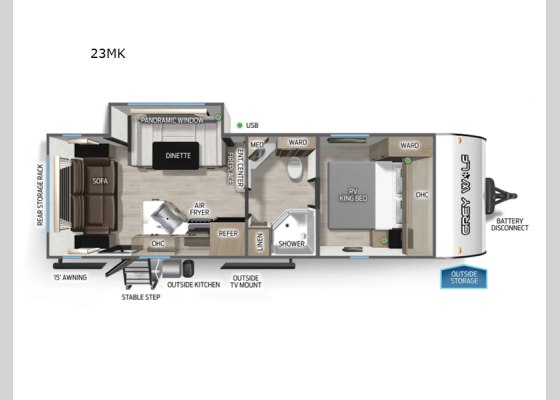 Floorplan - 2026 Cherokee Grey Wolf 23MK Travel Trailer