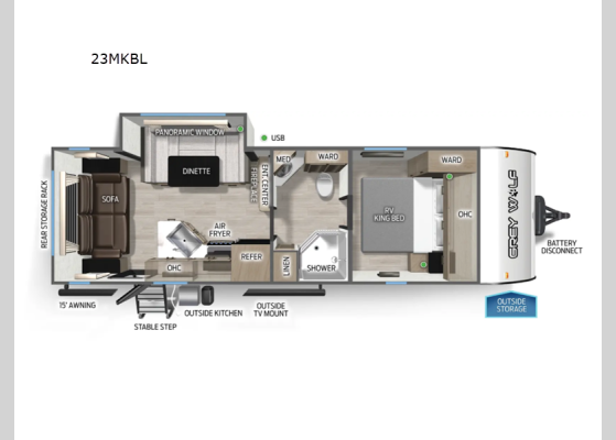 Floorplan - 2026 Cherokee Grey Wolf Black Label 23MKBL Travel Trailer