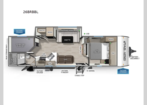 Floorplan - 2026 Cherokee Grey Wolf Black Label 26BRBBL Travel Trailer