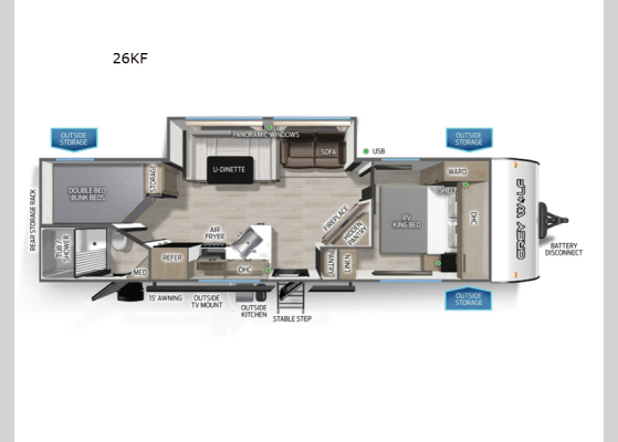 Floorplan - 2026 Cherokee Grey Wolf 26KF Travel Trailer