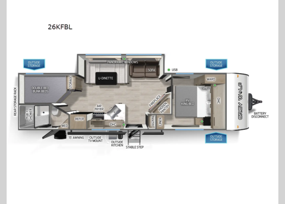 Floorplan - 2026 Cherokee Grey Wolf Black Label 26KFBL Travel Trailer