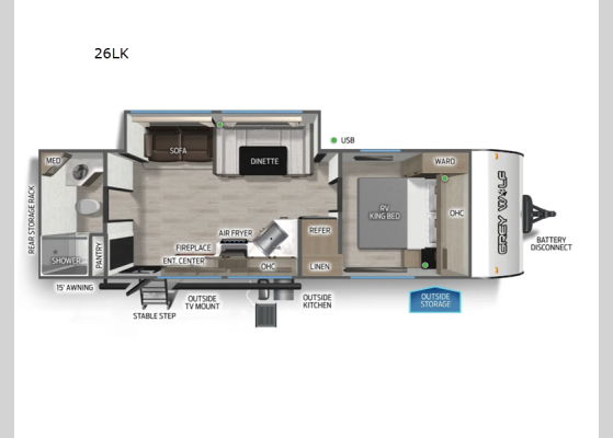 Floorplan - 2026 Cherokee Grey Wolf 26LK Travel Trailer
