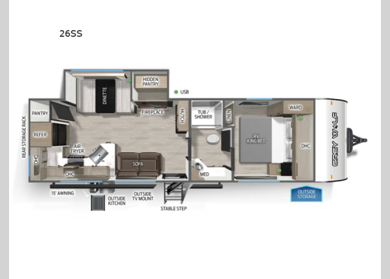 Floorplan - 2026 Cherokee Grey Wolf 26SS Travel Trailer