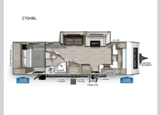 Floorplan - 2026 Cherokee Grey Wolf Black Label 27GHBL Travel Trailer
