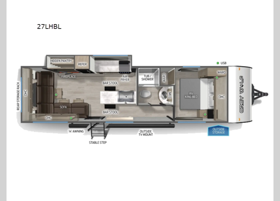 Floorplan - 2026 Cherokee Grey Wolf Black Label 27LHBL Travel Trailer