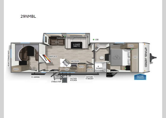 Floorplan - 2026 Cherokee Grey Wolf Black Label 29NMBL Travel Trailer