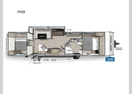 Floorplan - 2026 Cherokee Grey Wolf 29QB Travel Trailer