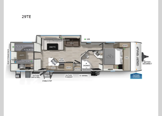 Floorplan - 2026 Cherokee Grey Wolf 29TE Travel Trailer