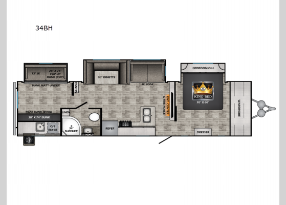 Floorplan - 2024 Volante 34BH Travel Trailer