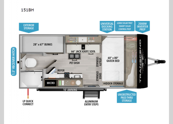 Floorplan - 2025 Transcend One 151BH Travel Trailer