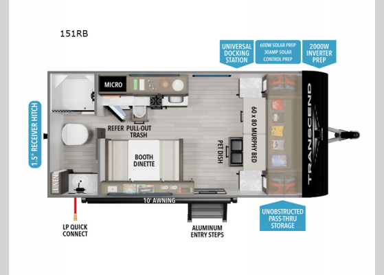 Floorplan - 2025 Transcend One 151RB Travel Trailer