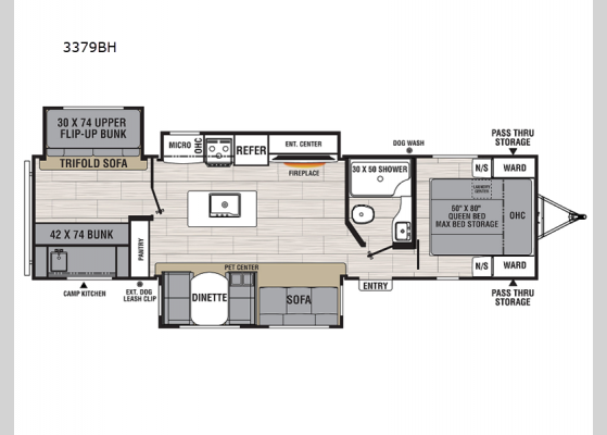 Floorplan - 2025 Northern Spirit Ultra Lite 3379BH Travel Trailer