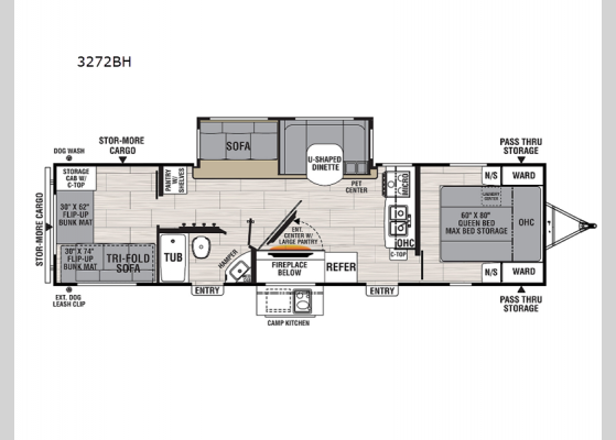 Floorplan - 2025 Northern Spirit Ultra Lite 3272BH Travel Trailer