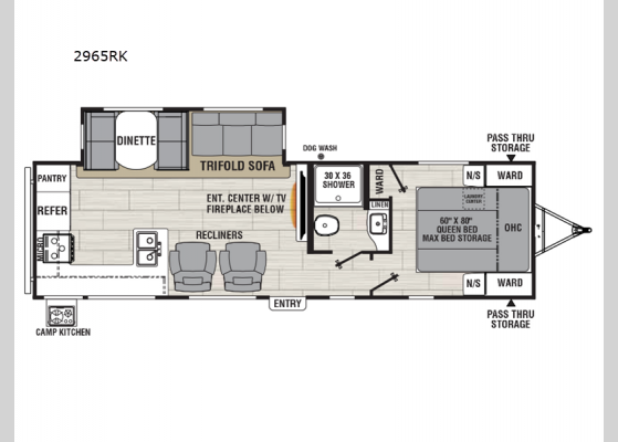 Floorplan - 2025 Northern Spirit Ultra Lite 2965RK Travel Trailer