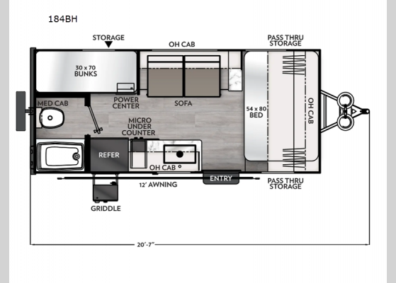 Floorplan - 2025 Apex Nano 184BH Travel Trailer