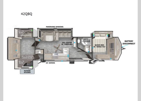 Floorplan - 2024 Wildwood Lodge 42QBQ Destination Trailer