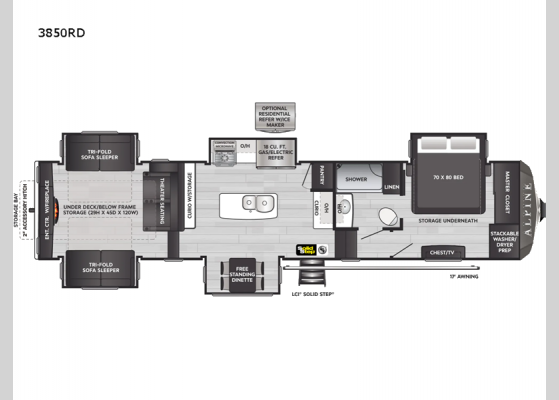 Floorplan - 2023 Alpine 3850RD Fifth Wheel