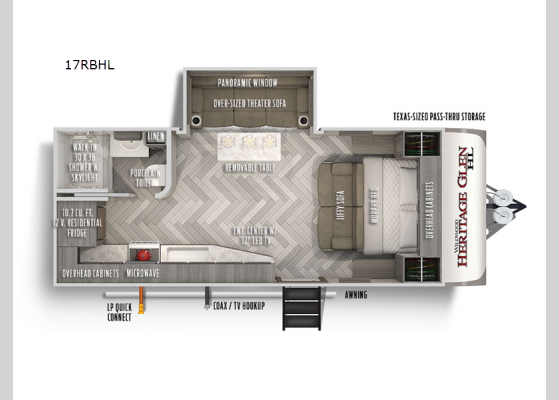 Floorplan - 2023 Wildwood Heritage Glen Hyper-Lyte 17RBHL Travel Trailer