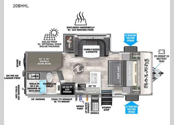 Floorplan - 2024 Salem Hemisphere Hyper-Lyte 20BHHL Travel Trailer