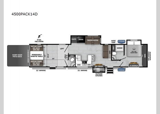 Floorplan - 2024 Cherokee Wolf Pack 4500PACK14D Toy Hauler Fifth Wheel