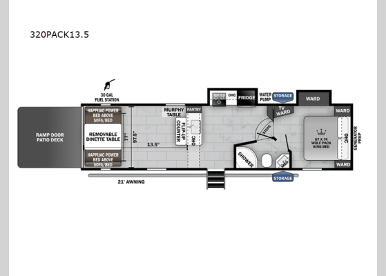 Floorplan - 2024 Cherokee Wolf Pack 320PACK13.5 Toy Hauler Fifth Wheel