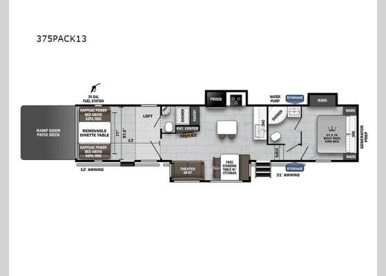 Floorplan - 2024 Cherokee Wolf Pack 375PACK13 Toy Hauler Fifth Wheel