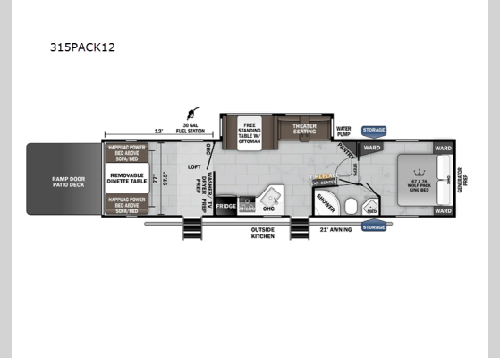 Floorplan - 2024 Cherokee Wolf Pack 315PACK12 Toy Hauler Fifth Wheel