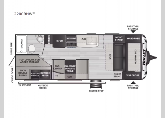 Floorplan - 2025 Bullet Crossfire 2200BHWE Travel Trailer