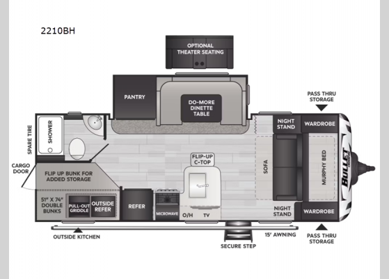 Floorplan - 2025 Bullet Crossfire 2210BH Travel Trailer