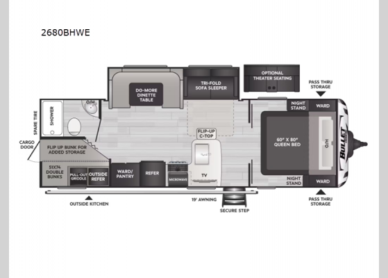 Floorplan - 2025 Bullet Crossfire 2680BHWE Travel Trailer