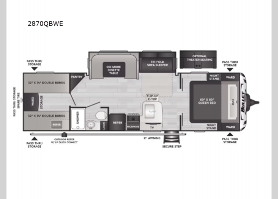 Floorplan - 2025 Bullet Crossfire 2870QBWE Travel Trailer