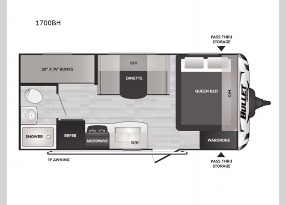 Floorplan - 2025 Bullet Crossfire 1700BH Travel Trailer