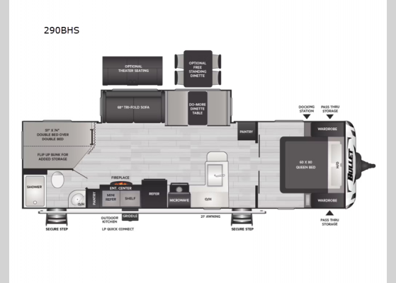 Floorplan - 2025 Bullet Crossfire 290BHS Travel Trailer