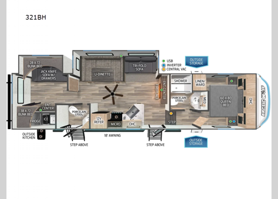 Floorplan - 2025 Cherokee Arctic Wolf 321BH Fifth Wheel