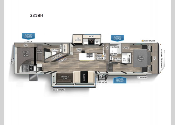 Floorplan - 2025 Cherokee Arctic Wolf 331BH Fifth Wheel