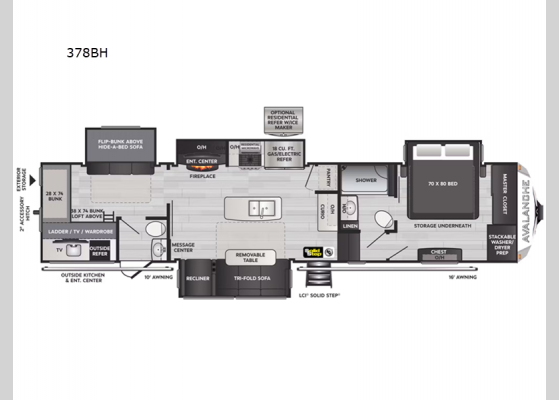 Floorplan - 2024 Avalanche 378BH Fifth Wheel