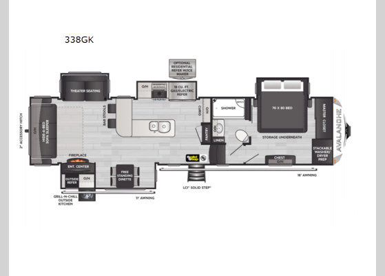 Floorplan - 2024 Avalanche 338GK Fifth Wheel