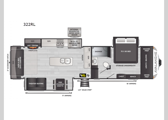 Floorplan - 2024 Avalanche 322RL Fifth Wheel