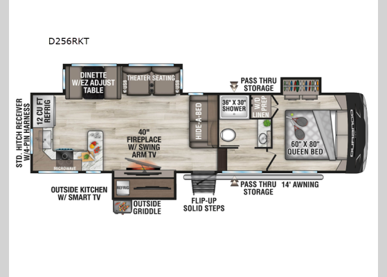 Floorplan - 2026 Durango Half-Ton D256RKT Fifth Wheel