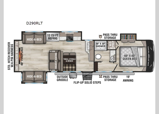 Floorplan - 2026 Durango Half-Ton D290RLT Fifth Wheel