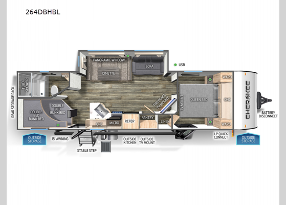 Floorplan - 2024 Cherokee Black Label 264DBHBL Travel Trailer