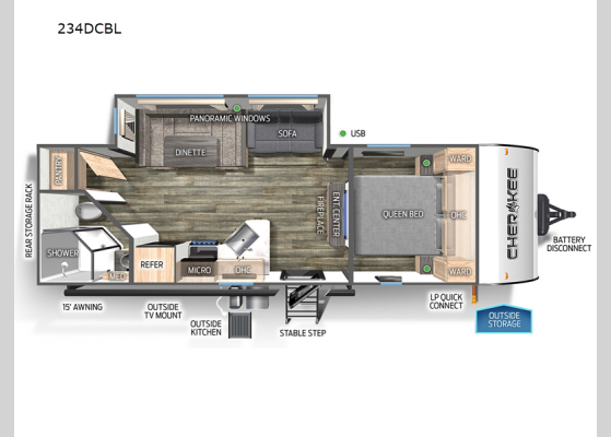 Floorplan - 2024 Cherokee Black Label 234DCBL Travel Trailer