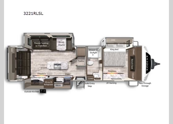 Floorplan - 2025 Kodiak Ultimate 3221RLSL Travel Trailer