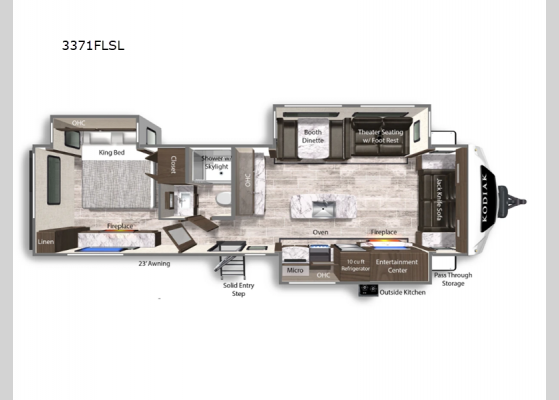 Floorplan - 2025 Kodiak Ultimate 3371FLSL Travel Trailer